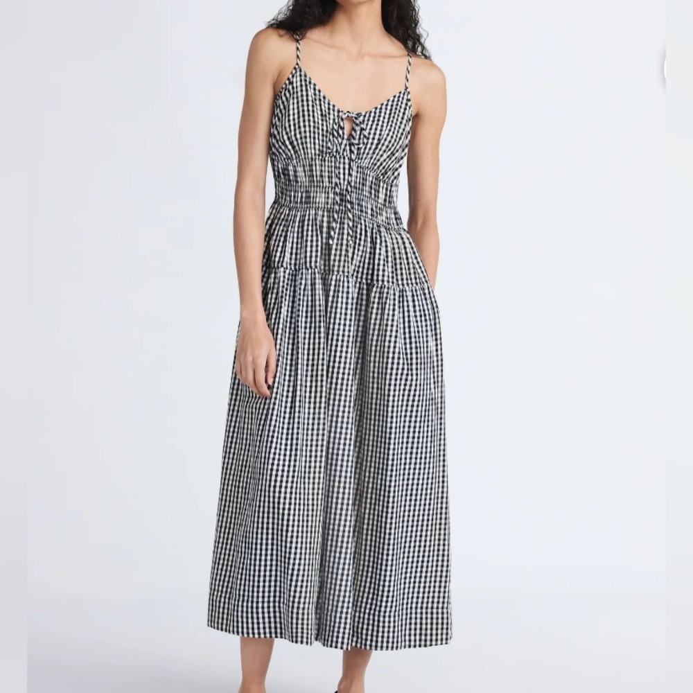 Doen-Style Black and White Gingham Plaid Drop Waist Maxi Midi Dress Size S / XS